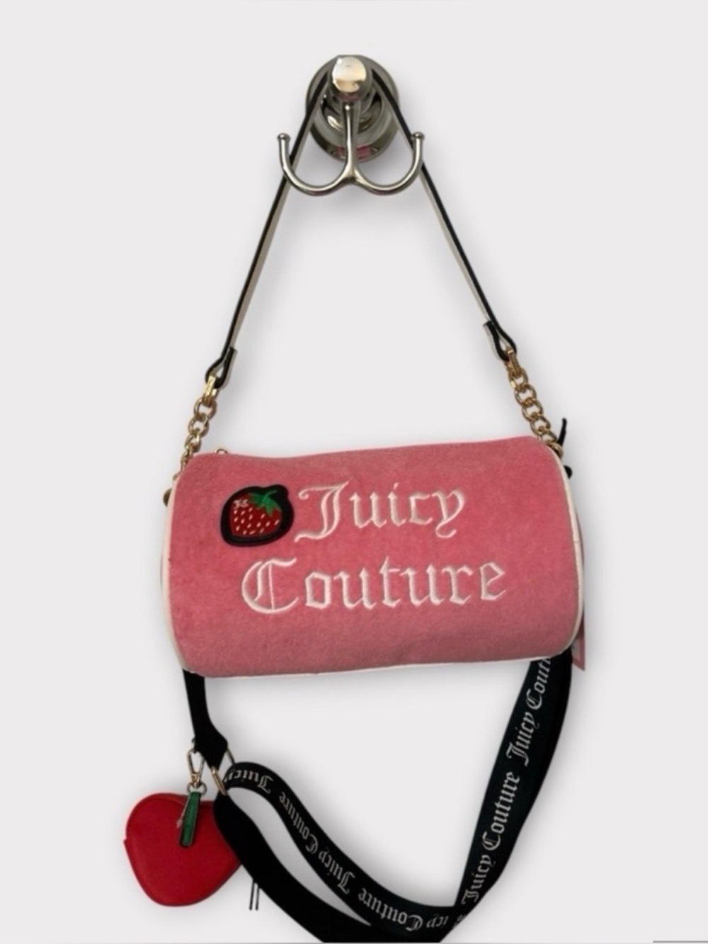 Juicy Couture Pink Mini Barrel Bag with Red Strawberry Charm NWT
